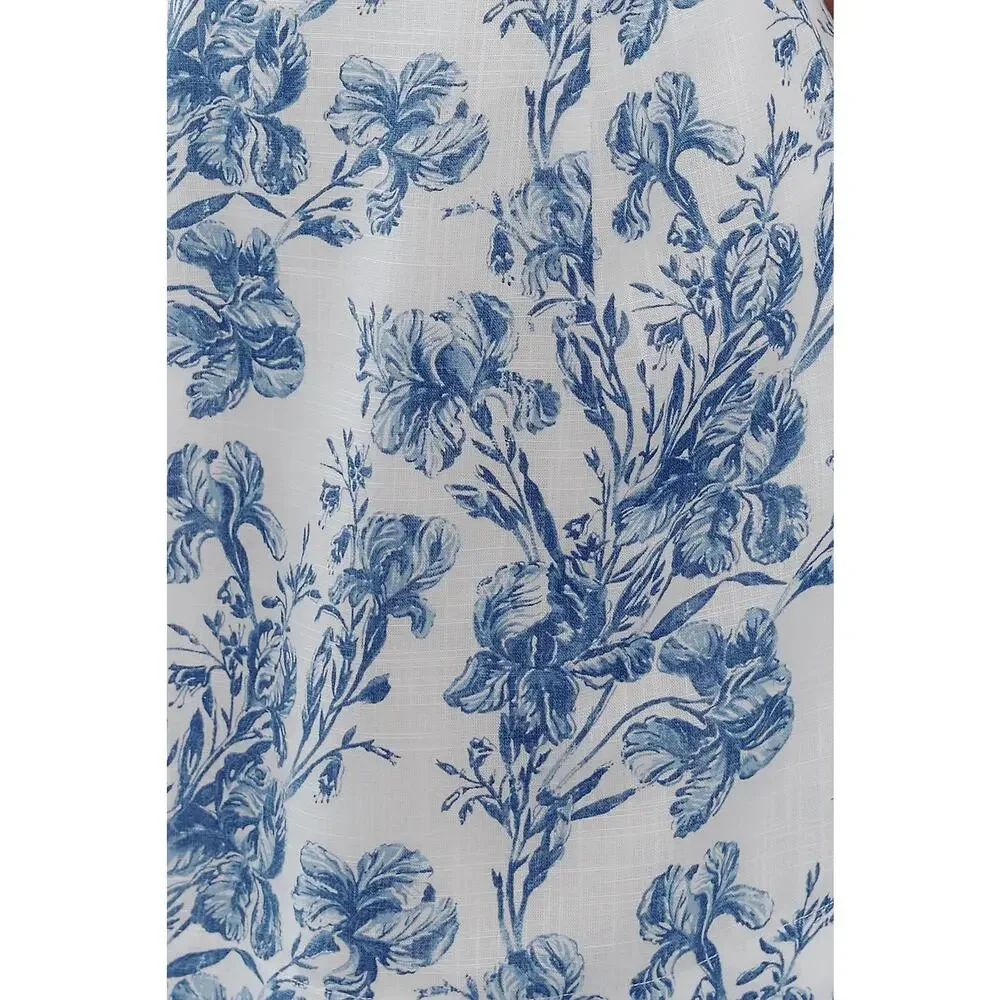 Anthropologie Short-Sleeve Crew-Neck Linen Printed Mini Dress - M